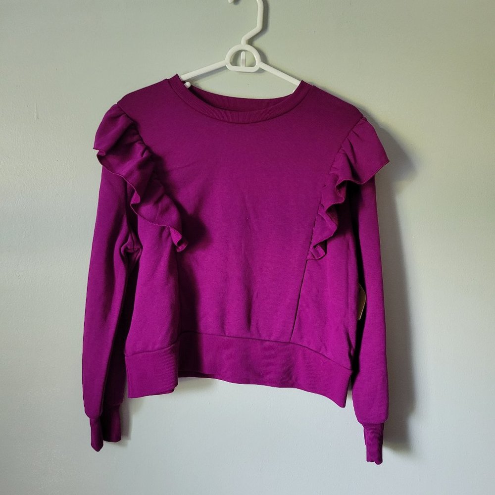 ThereAbouts Girls 2XL Purple Sweater Ruffled Sweatshirt Long Sleeve Pullover NWT